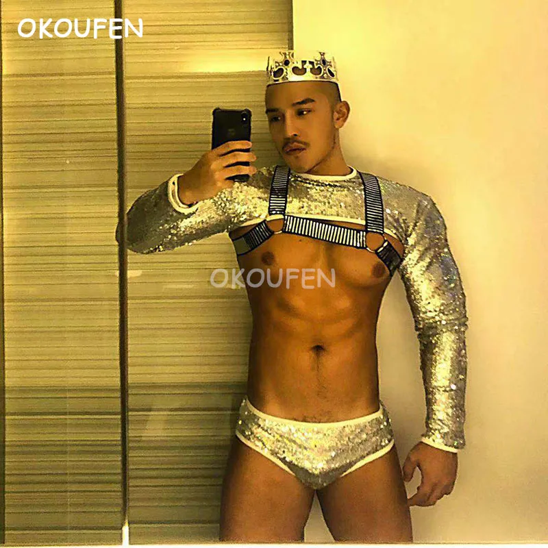 Ночной клуб бар певец Dj костюмы ведущей танцовщицы Иллюзия серебро мышцы фитнес