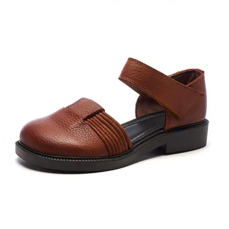 

Johnature Genuine Leather 2021 New Shoes Women Sandals Hook & Loop 2021 New Retro Flat With Handmade Concise Ladies Sandals