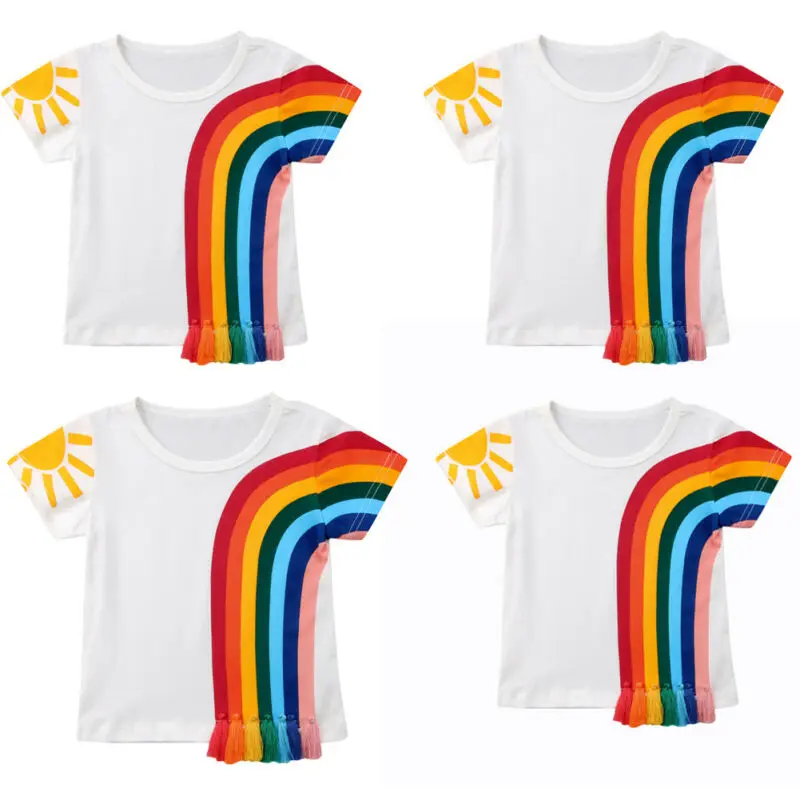 2019 брендовые Модные топы для начинающих ходить девочек Повседневная Радужная