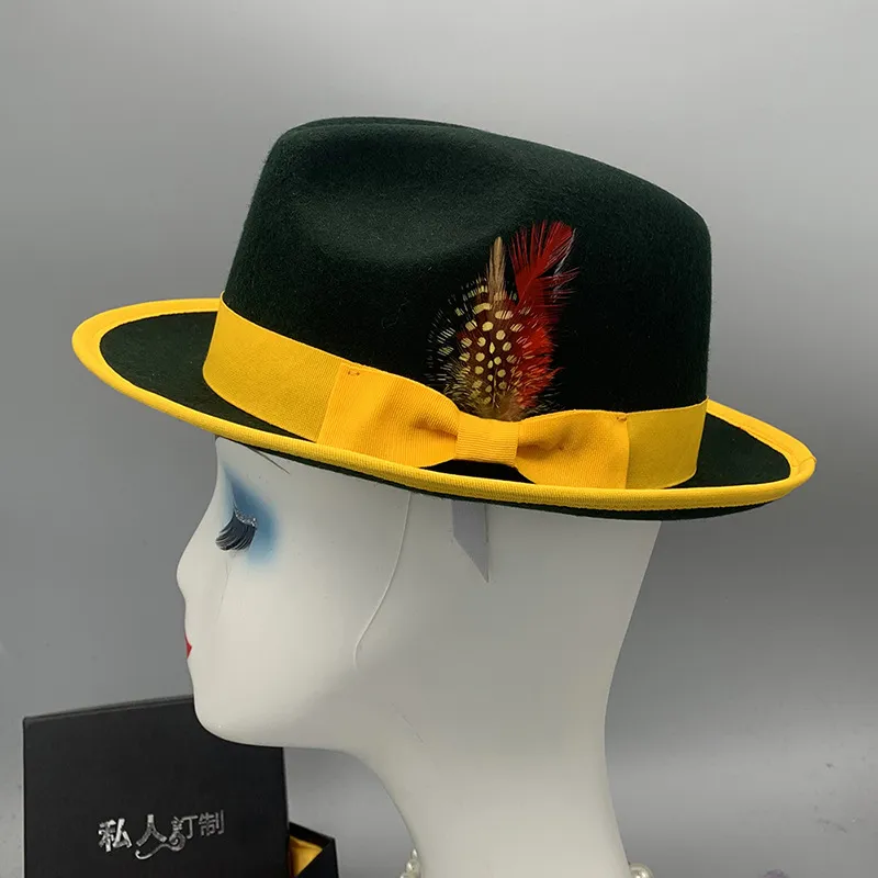 men hats feather men fedoras lady woolen felt church hat unisex  bowknot  jazz hat for men and women