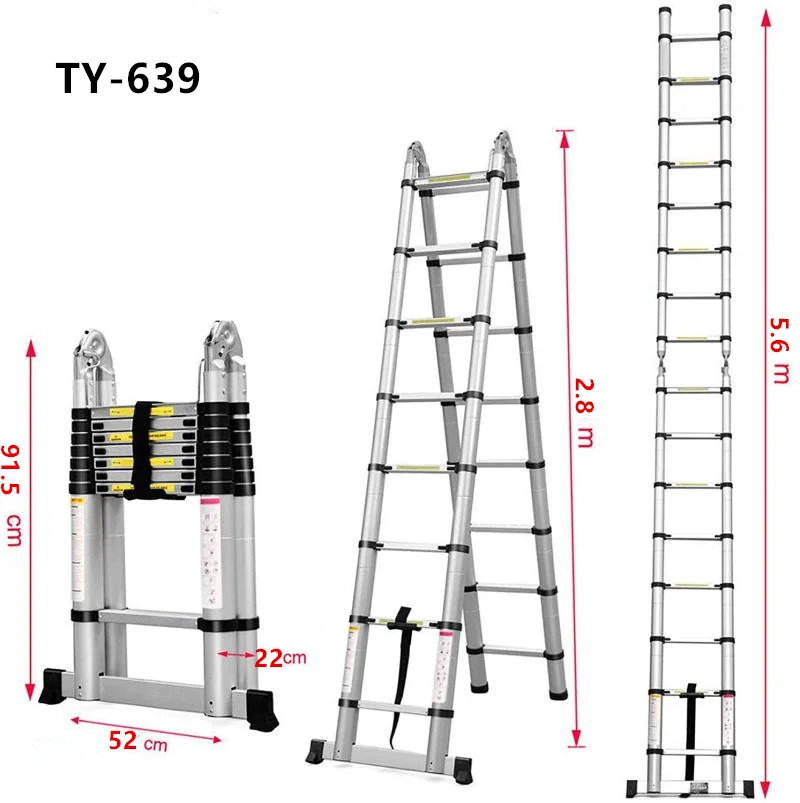 Magnetisch kabel Tante 5.6M TY 639 2.8 + 2.8M Aluminium Telescopische Ladder Bamboe Schraag Ladder  Multifunctionele Ladder Joint Folding ladder|Ladders| - AliExpress