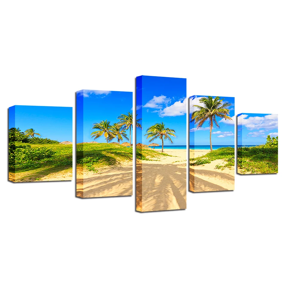 Настенные картины украшения искусства HD печати 5 шт. пальмовое дерево пляж солнце