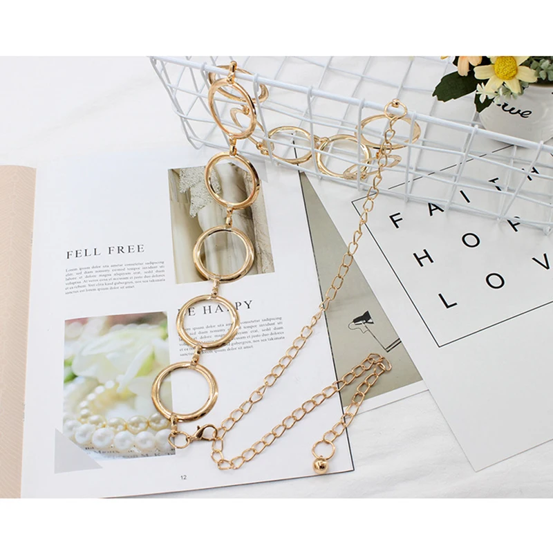 

Women Metal Belt Elegant Gold Female Waist Chain Dress Decoration Big Ring Belt