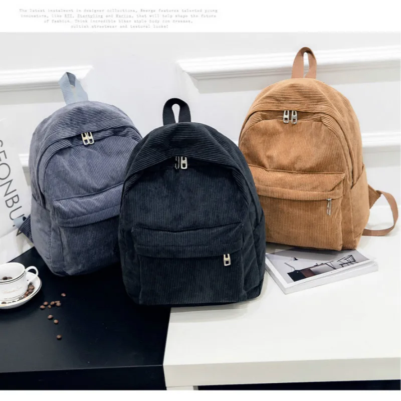 

Рюкзак вельветовый с передним карманом для мужчин и женщин, вместительный Универсальный ранец в студенческом стиле, однотонная сумка