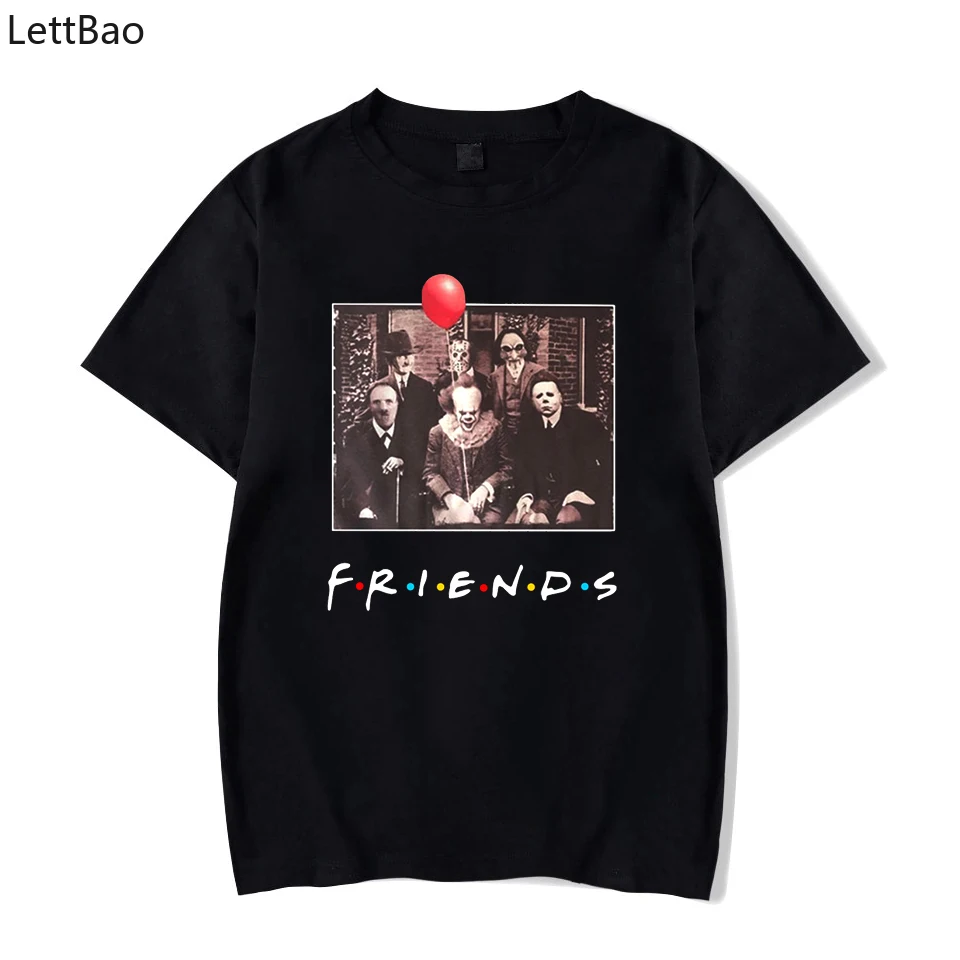 LettBao Horror Friends Новинка Pennywise Майкл Майерс Джейсон Вурхиз Хэллоуин Черная Мужская футболка хлопок соответствующие футболки