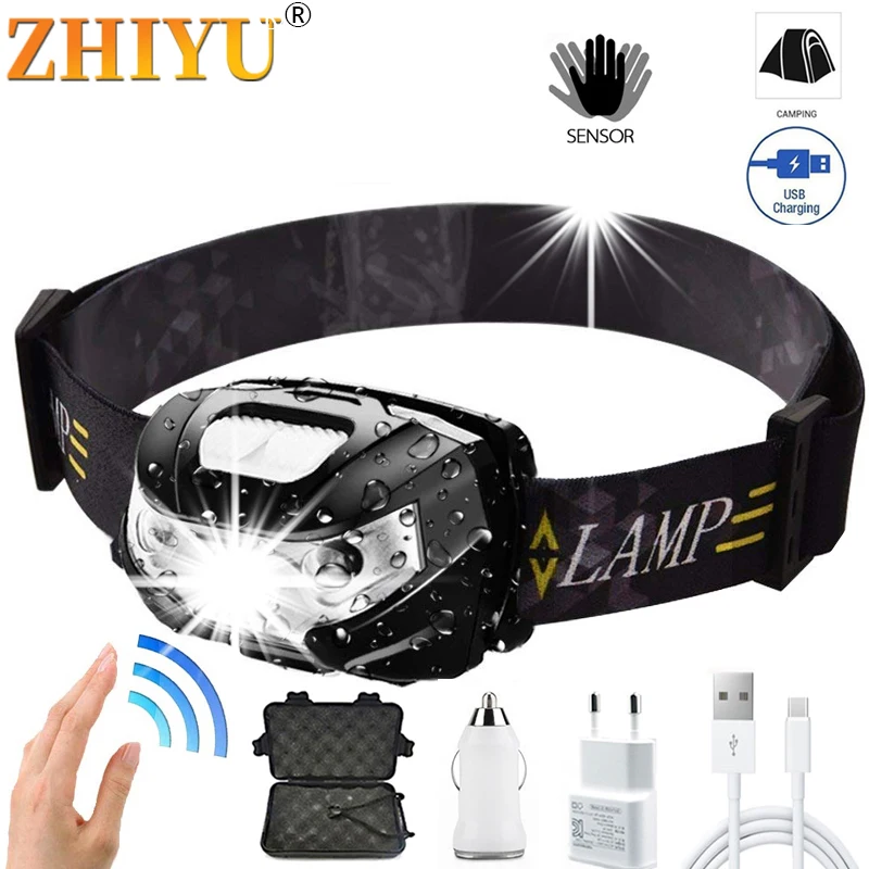 

Налобный фонарь, светодиодный с датчиком движения и питанием от USB и батареей