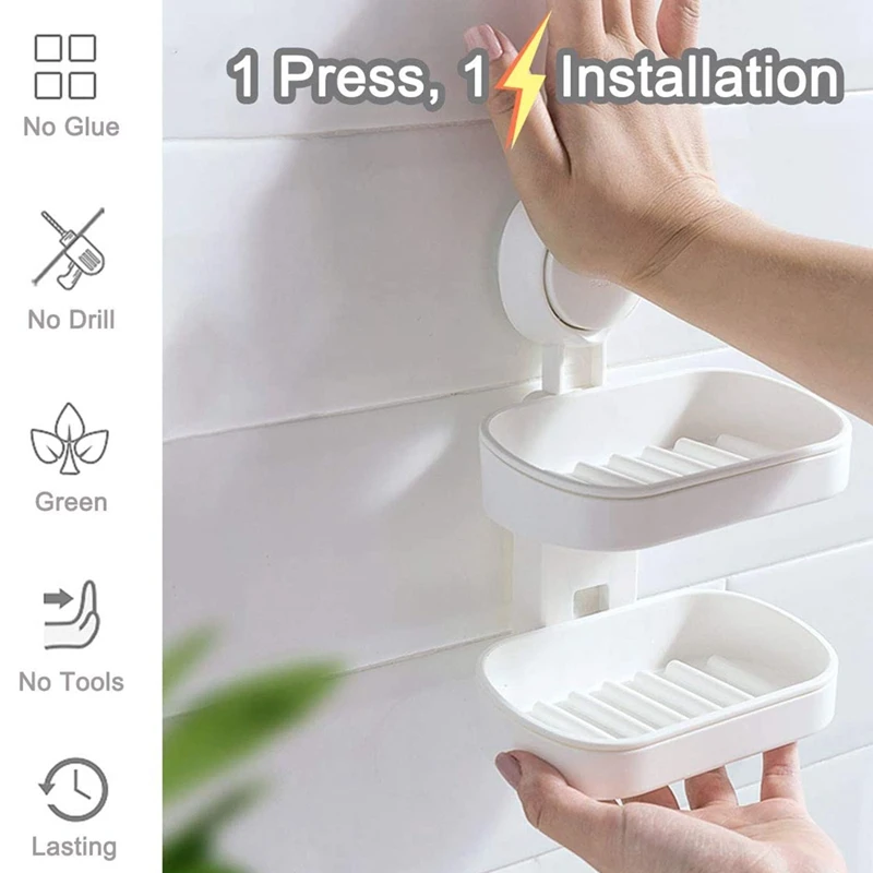 Double-Layer Soap Dish Suction Cup Shower Rack Powerful Bathroom Box No Perforation Drainage Design | Дом и сад