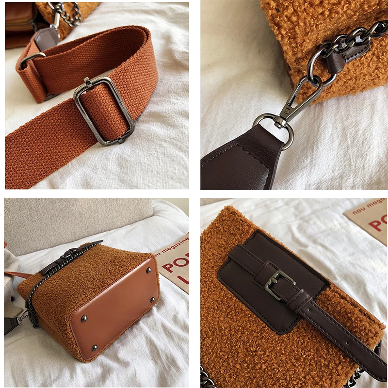 Mododiino шерстяная сумка-ведро женская мини сумка через плечо с цепочкой для зимы