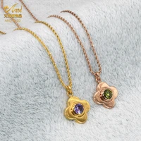 ladies rose gold stainless steel jewelry four leaf clover choker necklace for women zircon pendant necklace on neck fashion