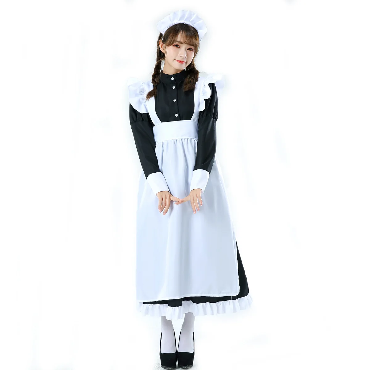 

Cosplay Maid costume Cosplay Maid Uniform Plus Cafe dress long dress black and white Halloween Costumes For Women