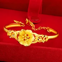 flower cuff bangle bracelet women accessories yellow gold filled wedding party traditional jewelry gift