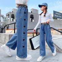 girls jeans loose wide leg pants 2022 spring childrens straight denim trousers all match blue casual jeans kids clothes 12 14 y