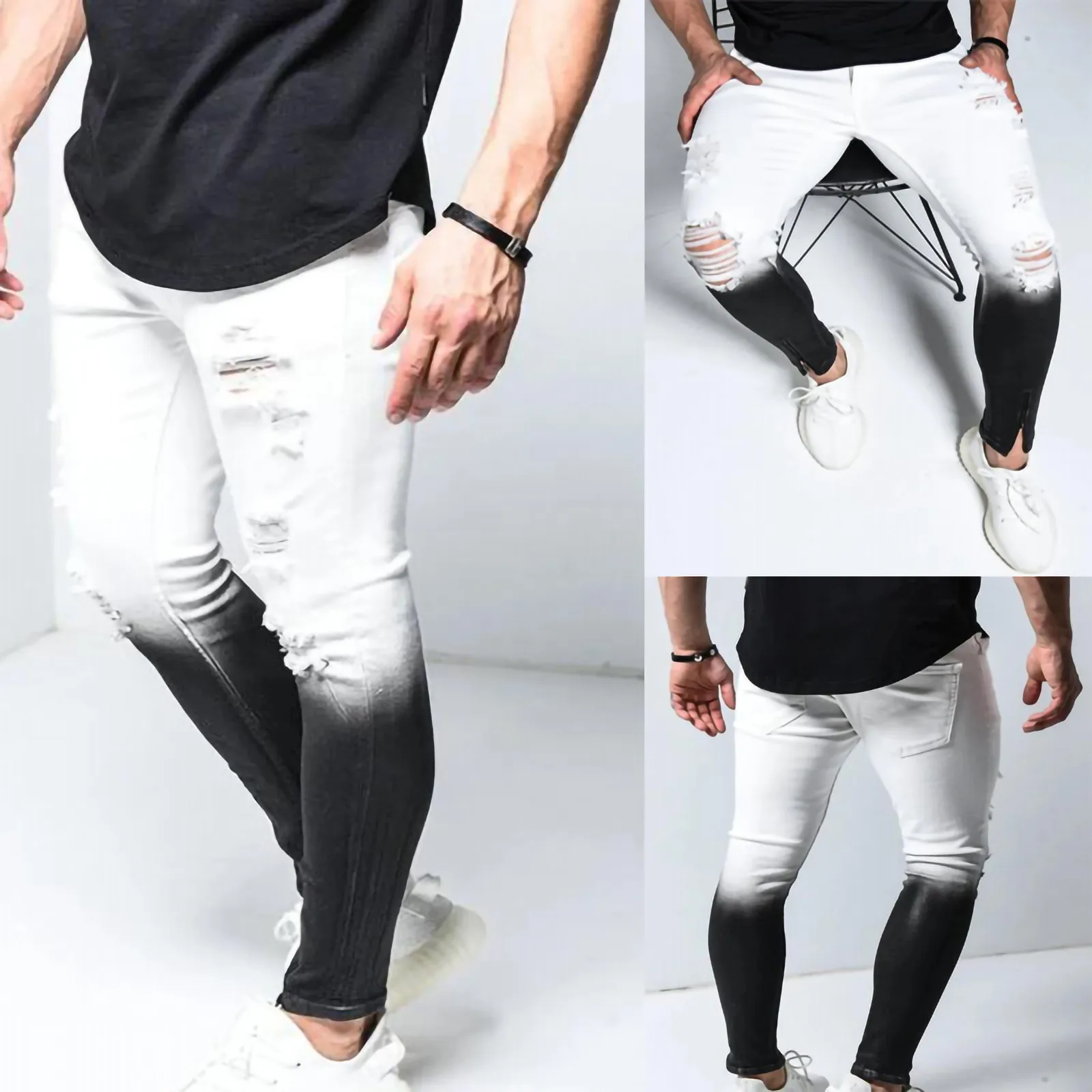 

Fashion Men Skinny Jeans Stretchy Denim Slim Long Camouflage Pants Frayed Rip Bike Men Ripped Jeans Pants For Men Stretch Jeans