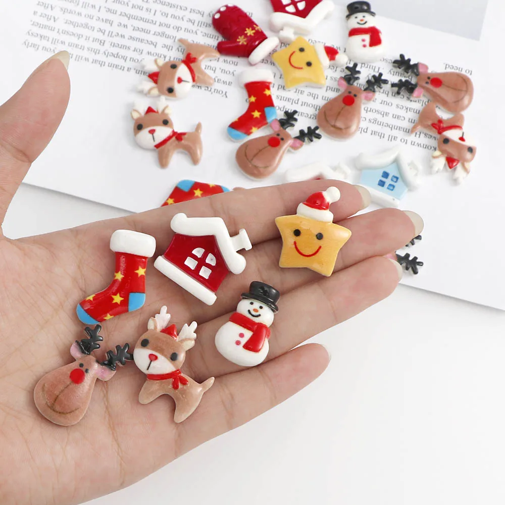 20Pcs Mix Design Cartoon Christmas Series DIY Resin Flatback Cabochon Lucky Bag For Craft Accessories Decor | Дом и сад
