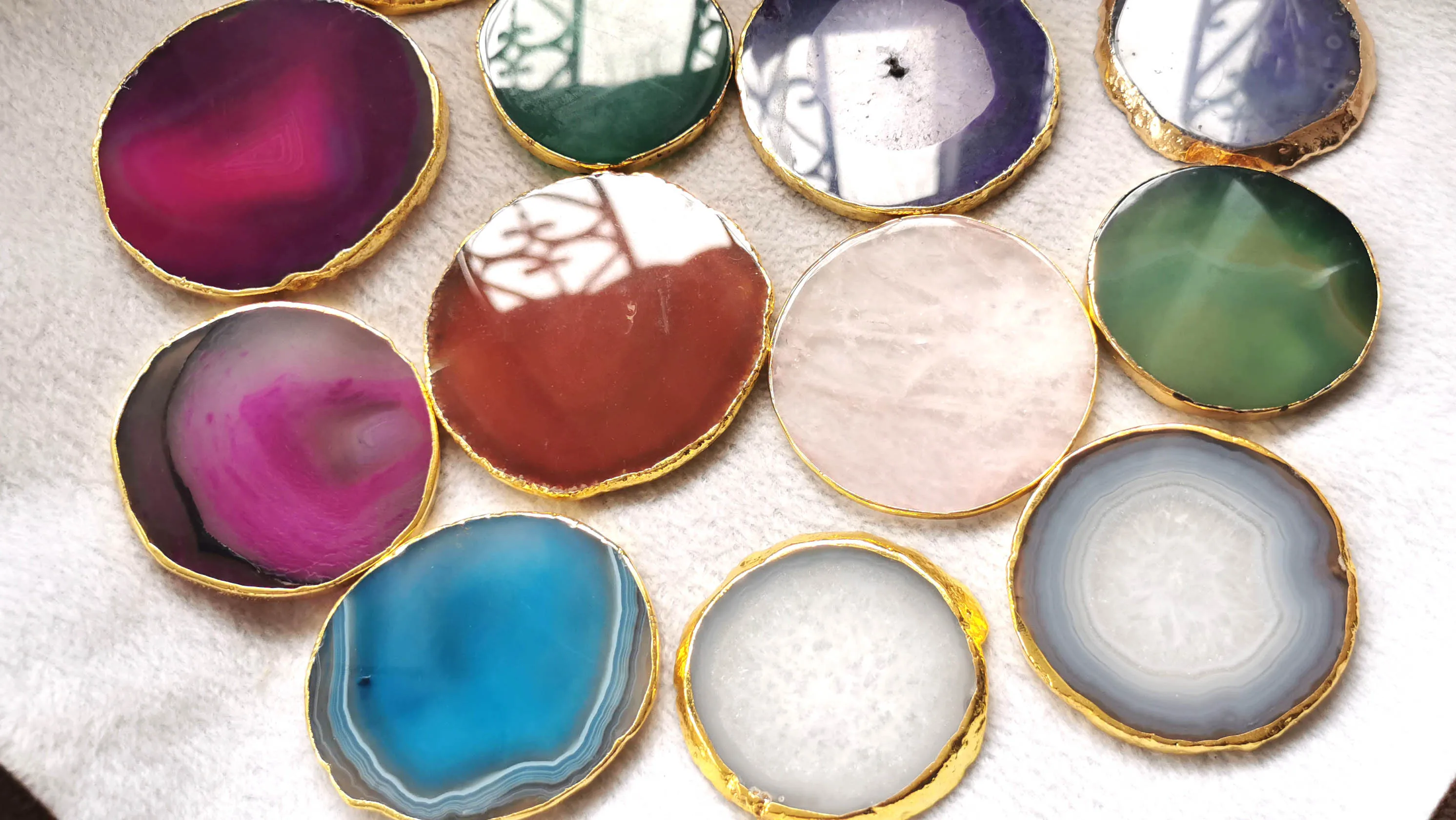 3inch Rock Crystal Agate Coasters - Rose Quartz Slices Geode Place Cards Craft Phone Sockets Pop Grips phone belt Gem Free Form | Украшения