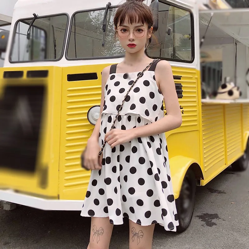 

Jlong Sling Dress Women Casual Polk Dot Dresses Female Beach Spot Dress