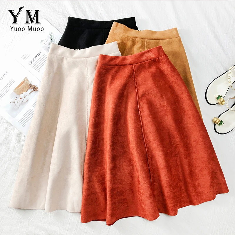 YuooMuoo хорошее качество удобная Осенняя замшевая юбка с высокой талией Женская 2019