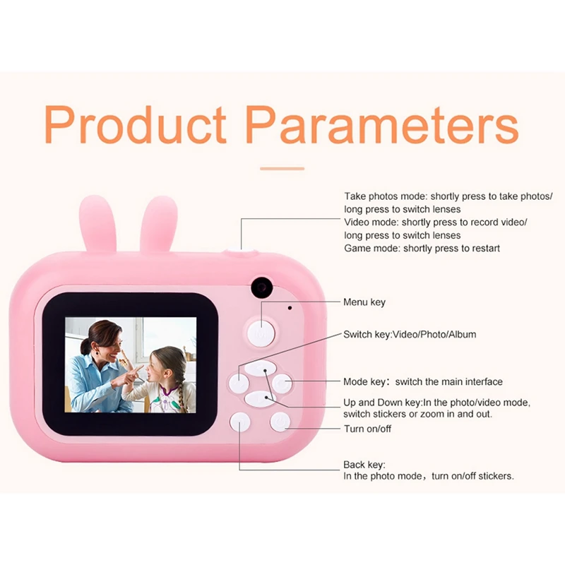 

2 Set 1080P HD Instant Print Camera Kids Camera with Thermal Photo Paper and 16G Memory Card, Pink & Blue