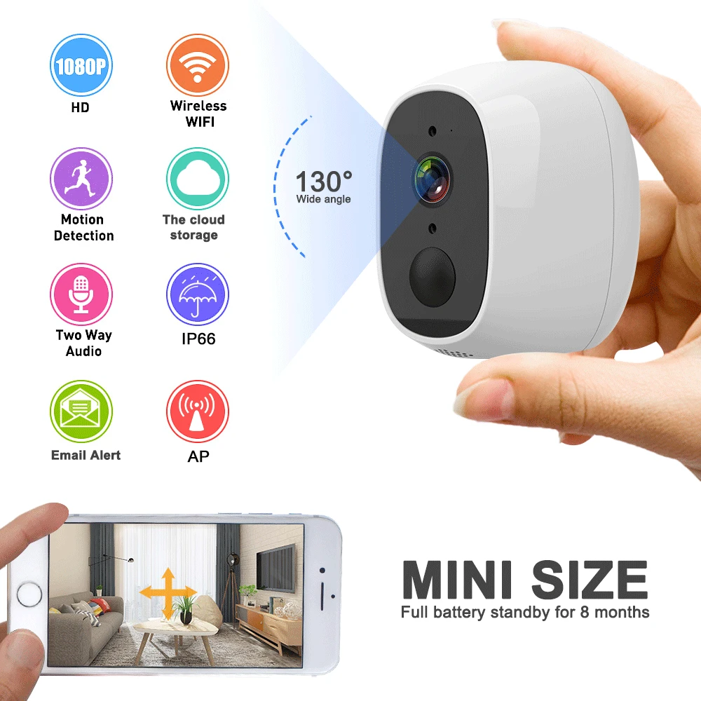 IP камера 1080p HD батарея WiFi Беспроводная наблюдения 2.0MP Домашняя безопасность