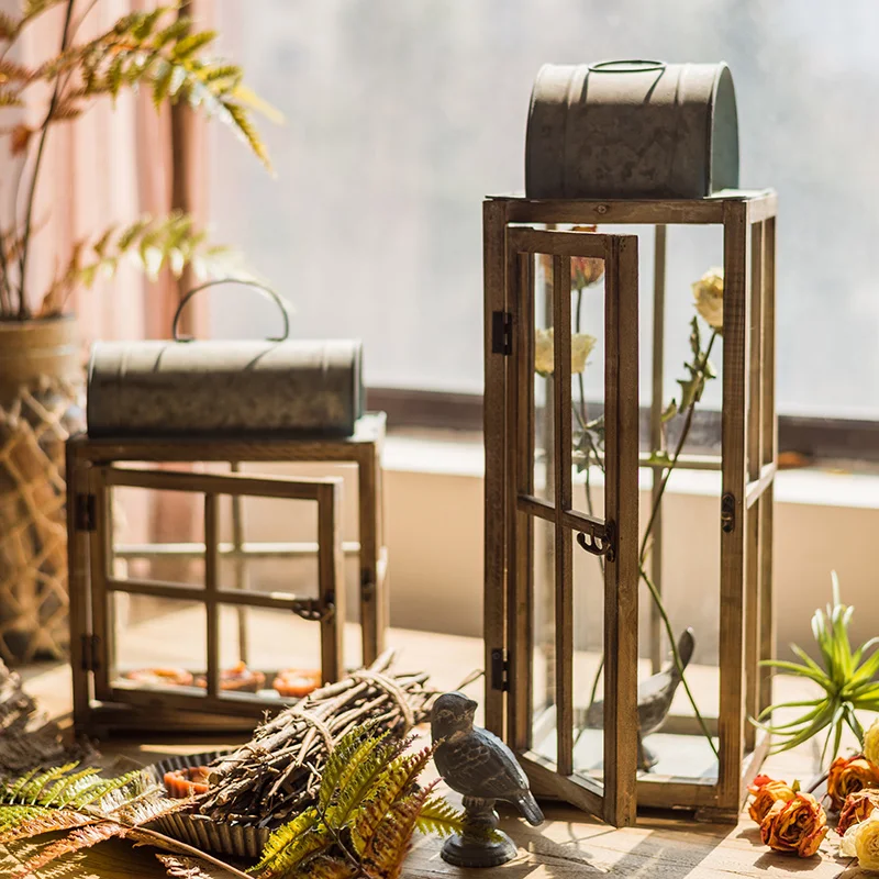 

glass side shabby and chic retro wood decorative indoor lanterns
