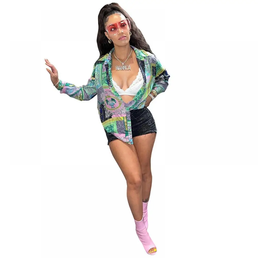 Женская Повседневная рубашка с принтом Свободный кардиган на пуговицах