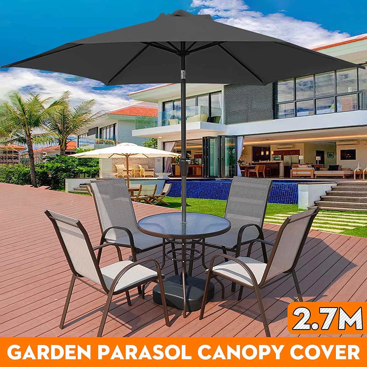 

270cm 6 Bones Waterproof Canopy Anti UV Garden Parasol Canopy Cover Outdoor Umbrella Cover Canopy Patio Awning Sun Sun Shelter