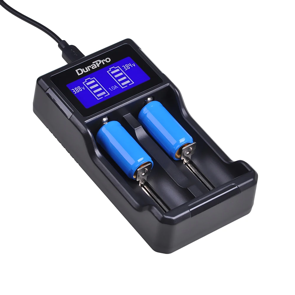 Зарядное устройство Durapro с двумя USB-портами и ЖК-дисплеем для 26650 22650 18650 18490 18350 17670