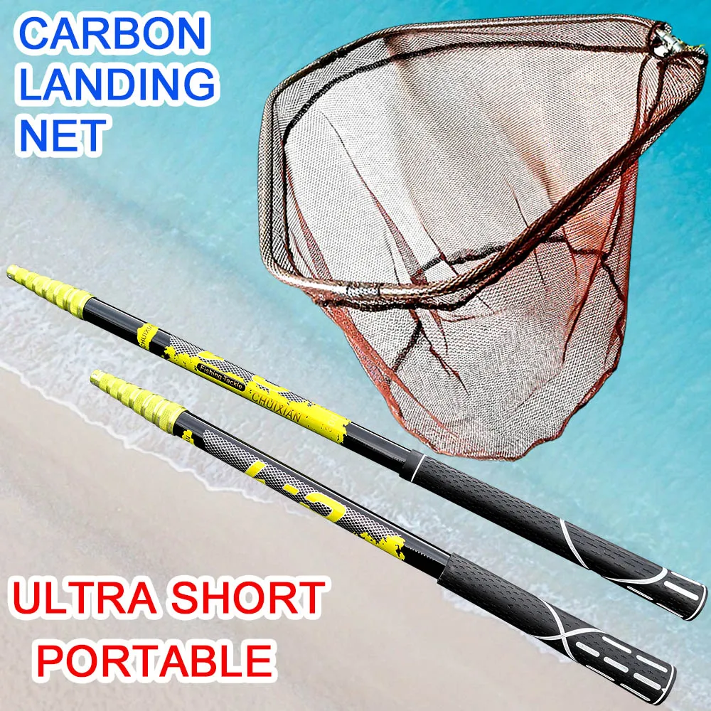 4m 3m Sizes carbon Nylon Fishing Nets Collapsible Fishing Tools Rhombus Mesh Hole Depth Folding Nylon Landing Dip Net