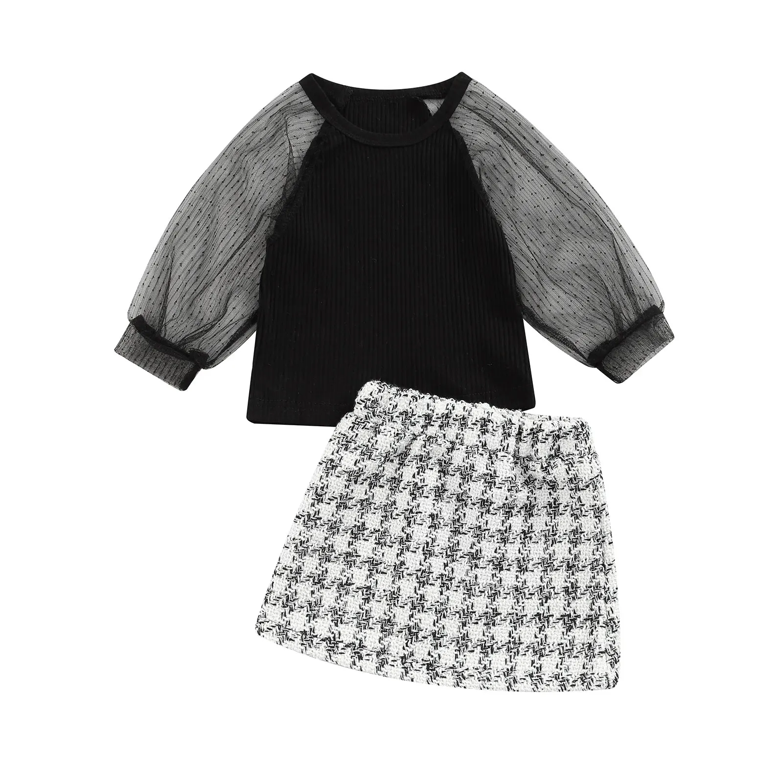 

Toddler Infant Baby Girl Tops, Skirt Suit, Long Sleeve Round Neck See-Through Mesh High Waist Half Dress For Newborn Baby