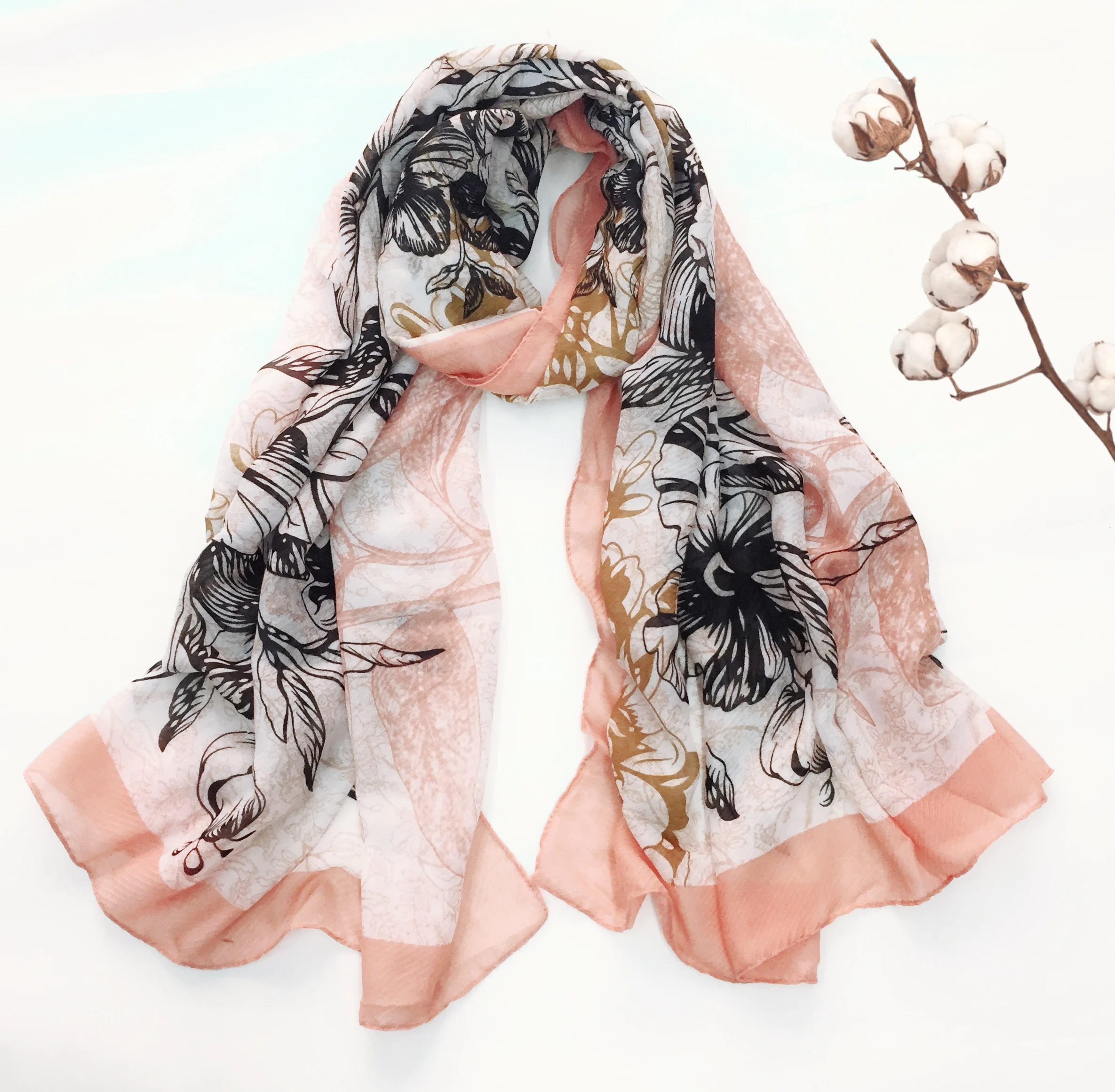 2019 New Women Cotton Flower Print Scarves Shawls Long Soft Blossom Fruit Wrap Scarf Hijab Echarpe 6 Color Free Shipping |