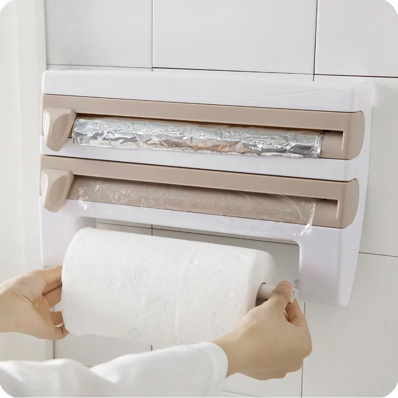 

Kitchen Organizer Paper Towel Holder Wall Cling Film Storage Rack Tin Foil Cutter Paper Towel Rack Kitchen Supplies Tools