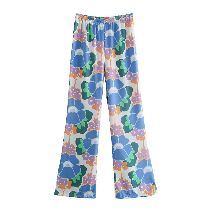 

MESTTRAF Women 2021 Fashion Floral Print Straight Pants Vintage High Elastic Waist Back Pockets Female Trousers Streetwear