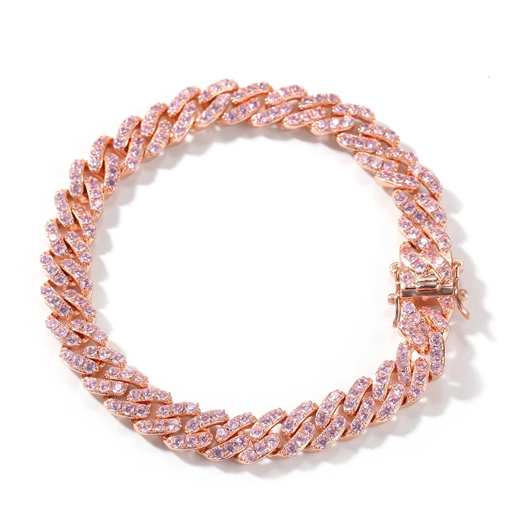 UWIN браслет из розового золота с кубинскими звеньями 9 мм Ледяной Розовый