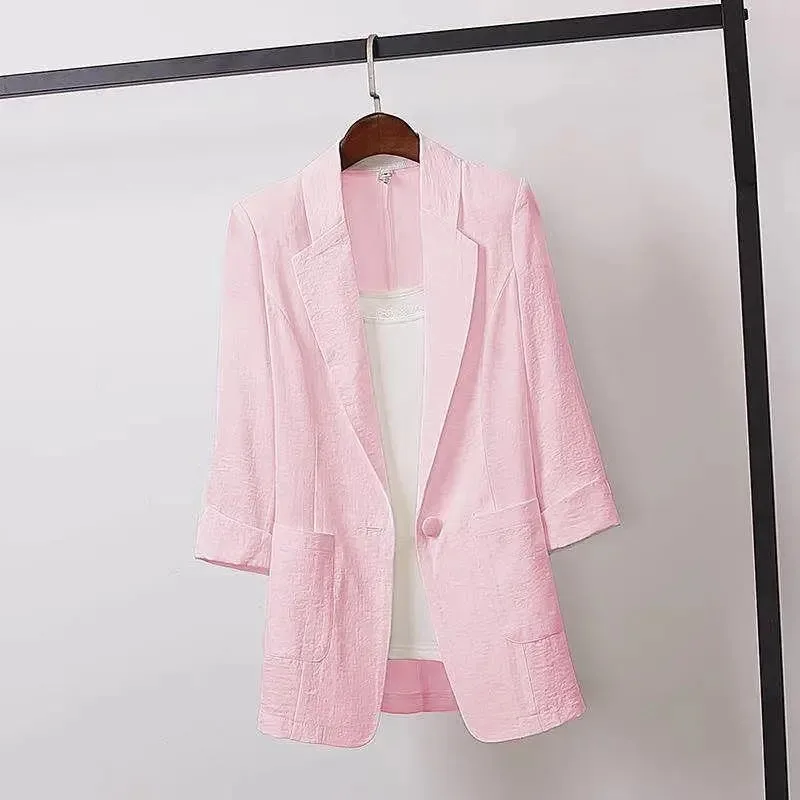 2022 Cotton And Linen Suit Female Summer Short Ladies jacket Slim Show Thin Temperament 3/4 Sleeve Flax Suits Ladies Blazer Coat images - 4