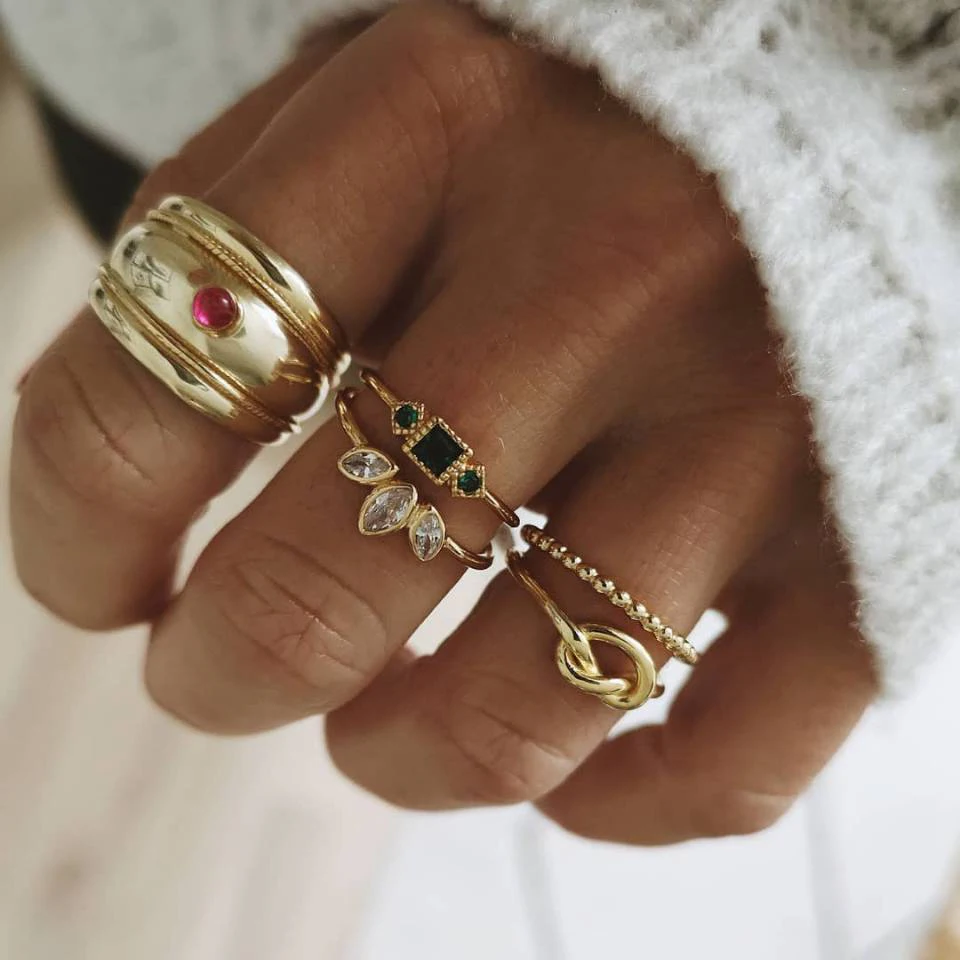 5 шт./компл. богемный винтажный комплект колец с короной и витым узлом