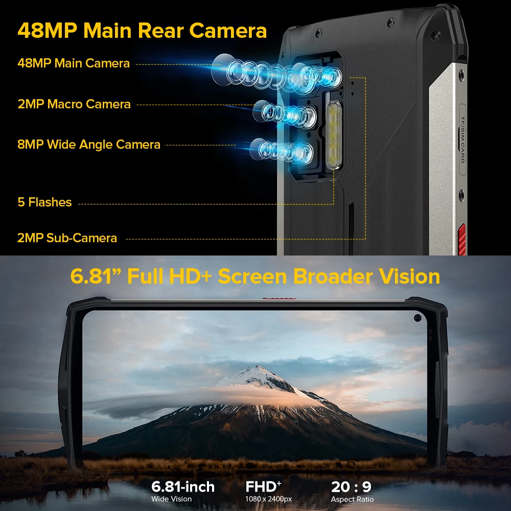 Смартфон Ulefone Power Armor 13 защищенный 8 ядер + 256 ГБ 48 МП Android 11 13200 мАч | Мобильные