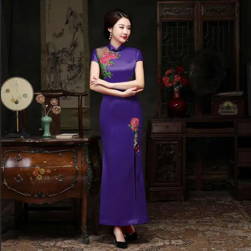 

Old Shanghai Oversized Evening Party Long Cheongsam Vintage Chinese Formal Dress Oriental Woman Elegant Qipao