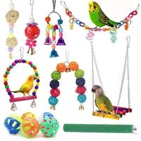 14pcs bird toys cage toy swing chew toy hanging bell pet bird toy parrot small parakeet macaws bird cage accessory bird utensils