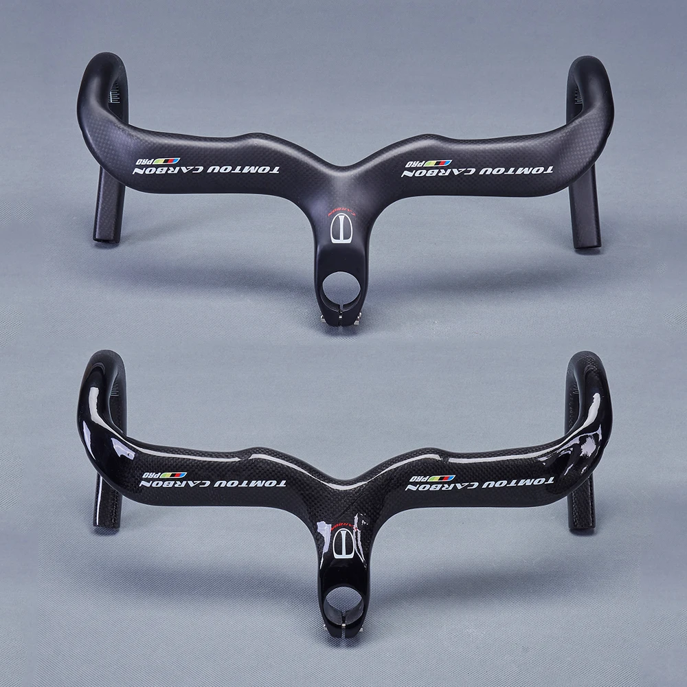 

TOMTOU Bicycle Handlebar Road Bent Bar Carbon Fiber Bike Integrated Handlebar With Stem Fork Diameter 28.6mm Width 400/420/440mm