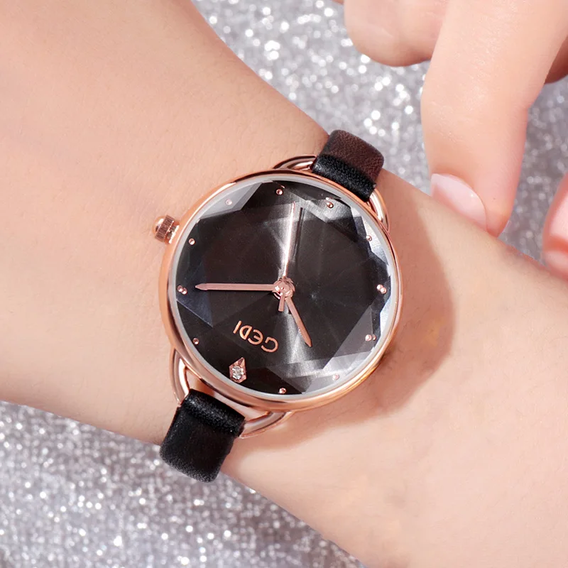 Женские часы с кожаным ремешком и хрустальным циферблатом креативные Роскошные