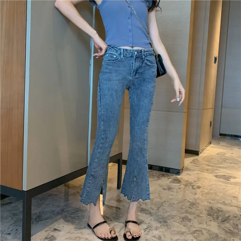 Женские джинсы-клеш однотонные с высокой талией модель размера плюс 5XL |