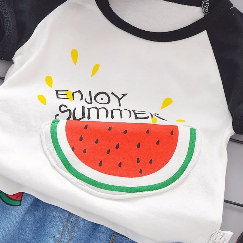 Летняя одежда для маленьких девочек Модная мальчиков Футболка с карманами в виде