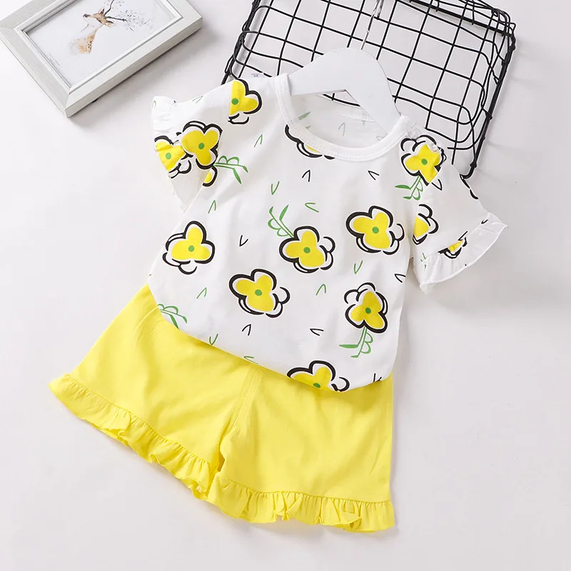 Летняя одежда для маленьких девочек комплект с коротким рукавом новая детская