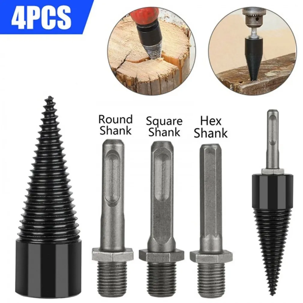 

4pcs/set High Quality Firewood Splitting Drill Bit Hex High Speed Firewood Drill Bit Wood Splitter Screw Splitting Cone Driver