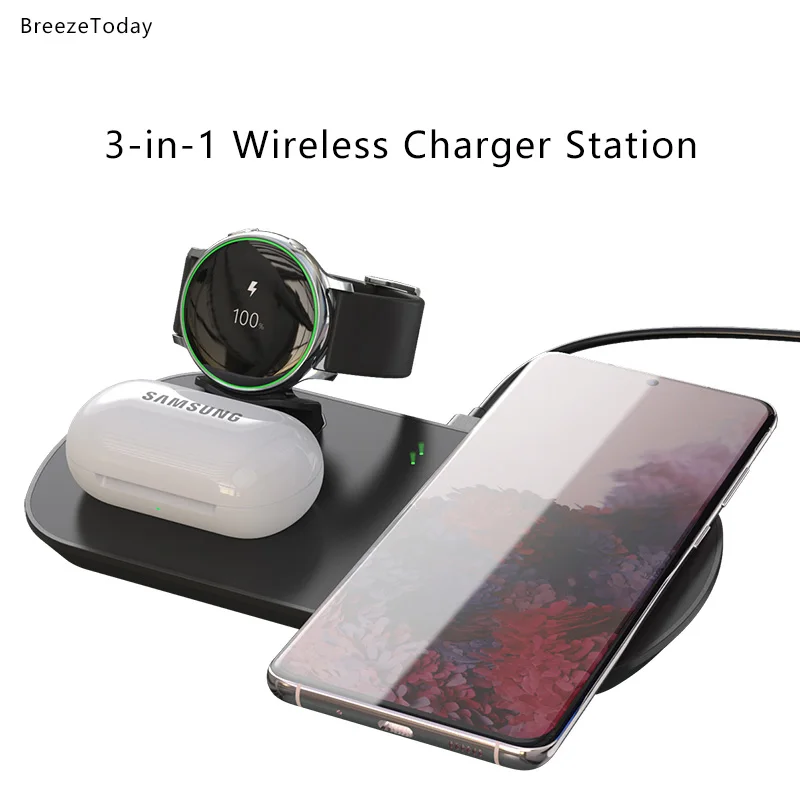 

Беспроводное зарядное устройство 3 в 1, быстрая зарядка для Apple Watch, Galaxy Watch, iPhone 12, Airpods, Samsung Galaxy Buds Note20