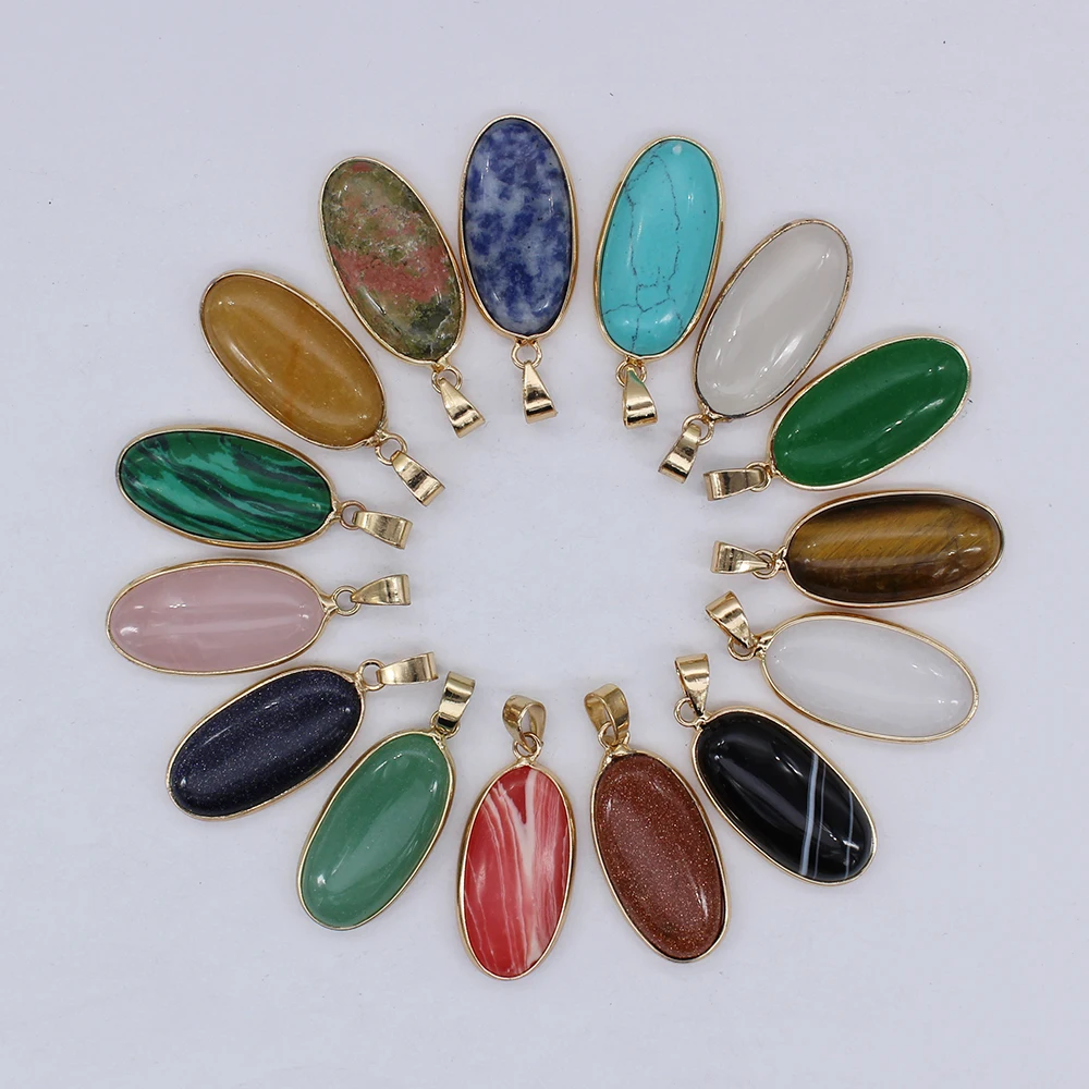 Natural Stone Pendant Oval Pendant Agate Lapis Lazuli Pendant Making Jewelry Necklace Ladies Gift 16mm*30mm*6mm