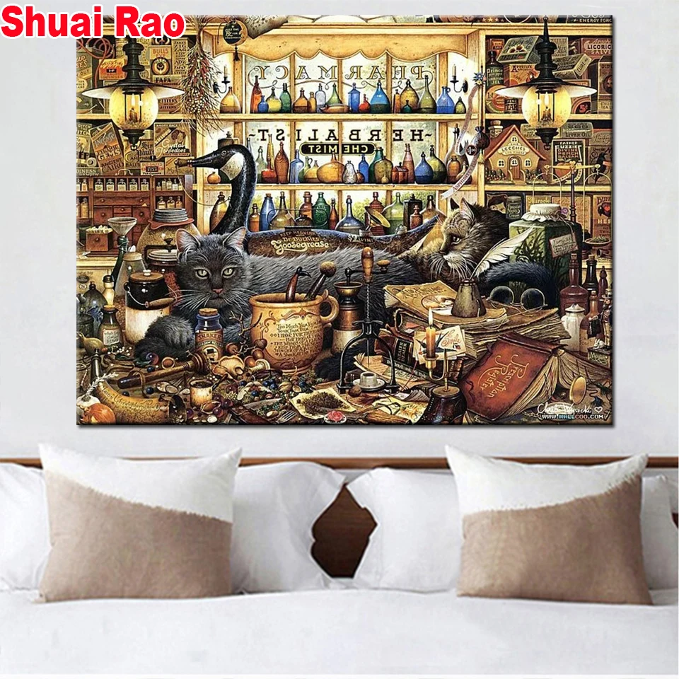 

black cats diamond painting 3 d handmade full round diamond embroidery,5 d cross stitch sets,mosaic diamond animals art,