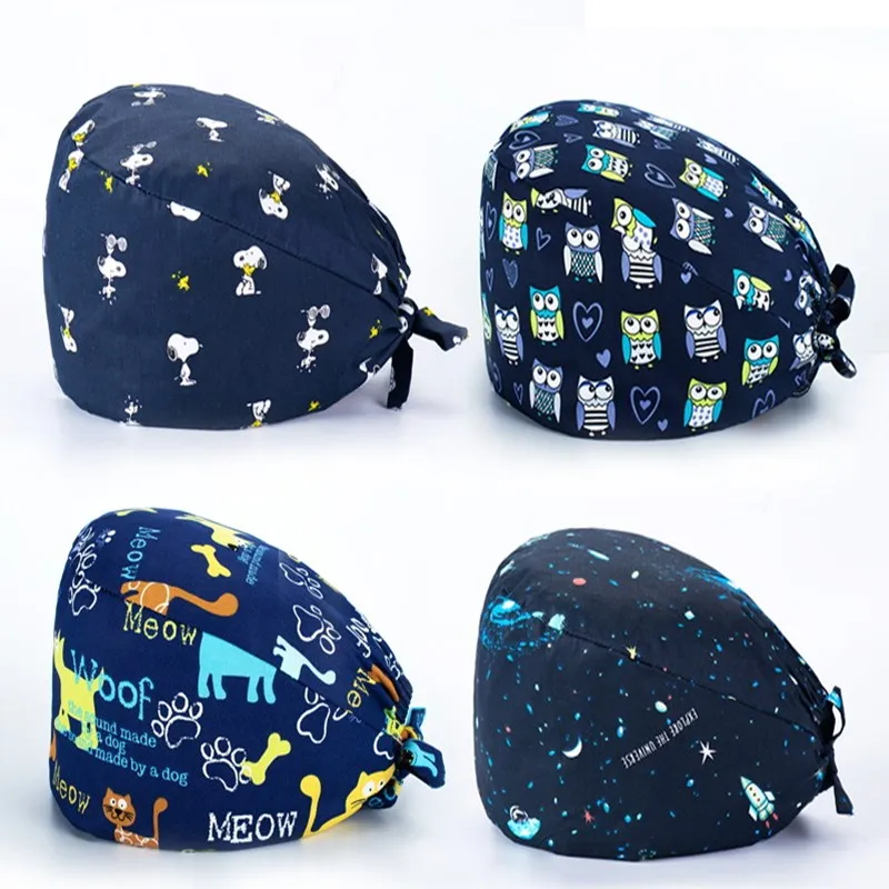 

Wholesale Unisex Cotton Adjustable Pet Work Hats Dust Cap Nursing Cap Elastic Beauty Hats Beauty Salon Baotou Hat Pet Scrubs New