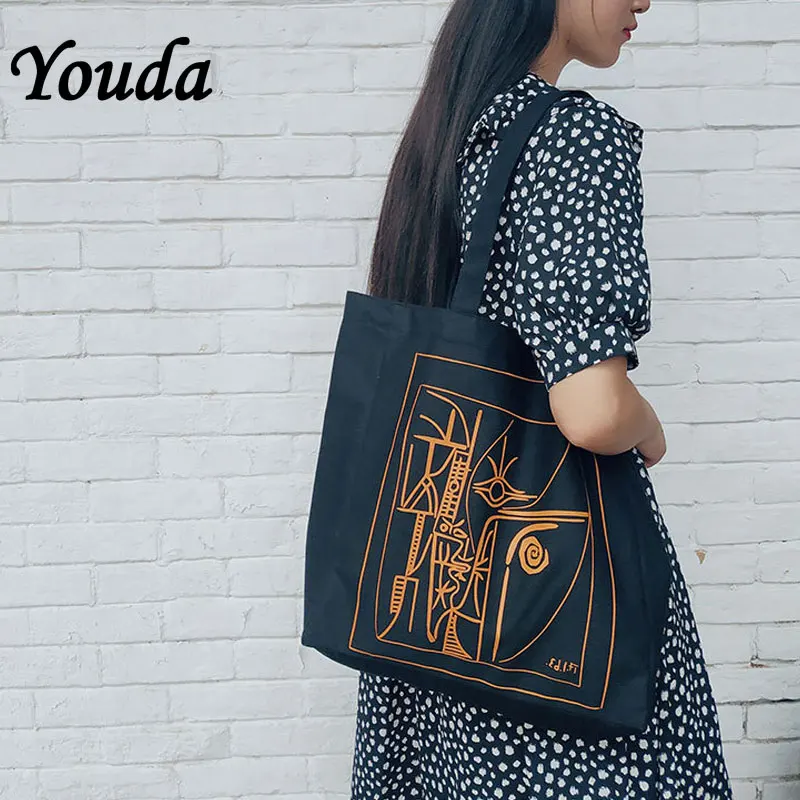 

Youda New Women Shopping Bag Retro Female Canvas Cloth Shoulder Bags Environmental Handbag Reusable Foldable Eco Grocery Totes