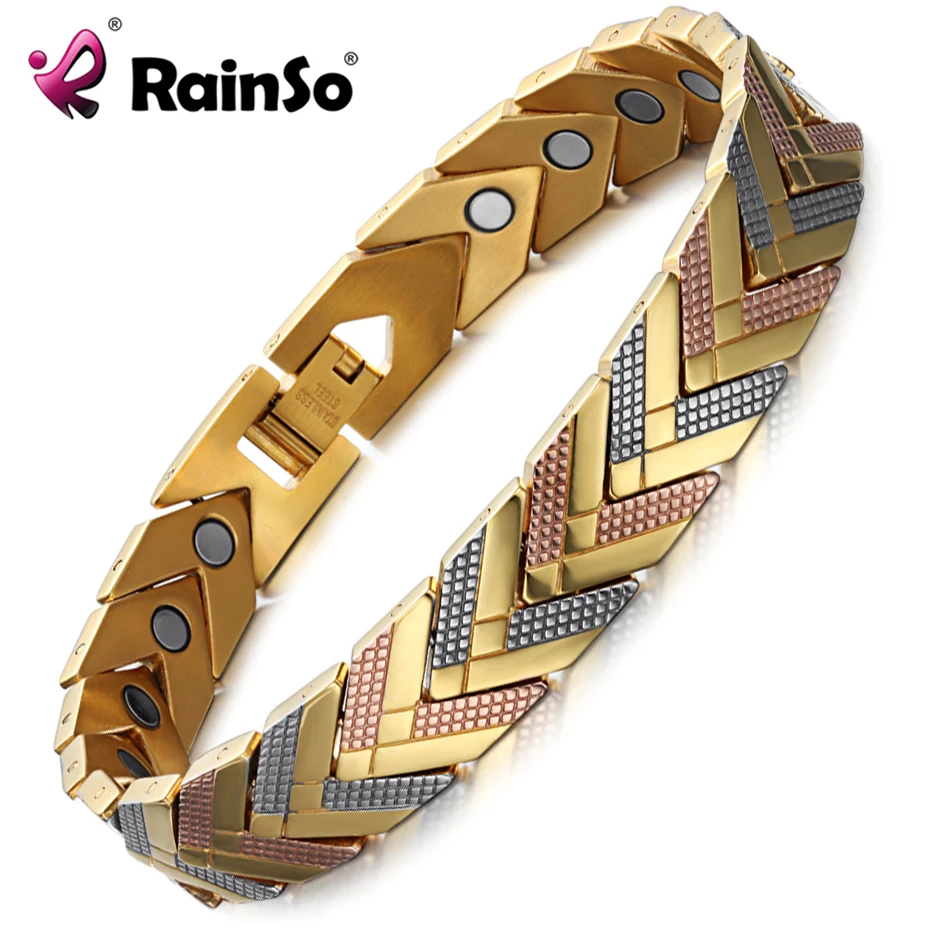 Rainso здоровья магнитный браслет для, женская обувь Лидер продаж Нержавеющая сталь био-энергии браслет золото Модные украшения